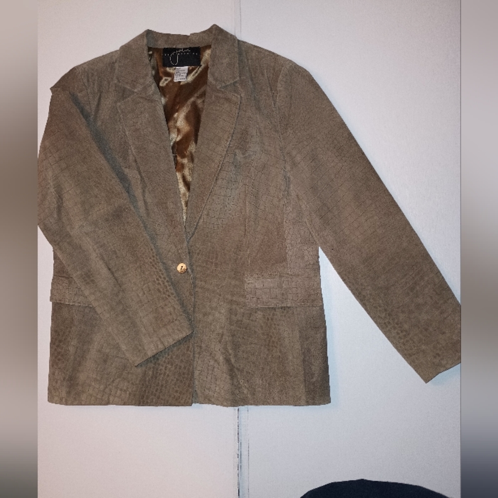 Jolie Eric Gaskins Womens L Brown Crocodile Embossed Jacket Vintage 100% Leather